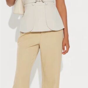 Fashion Nova Cream and Tan Women's Trousers